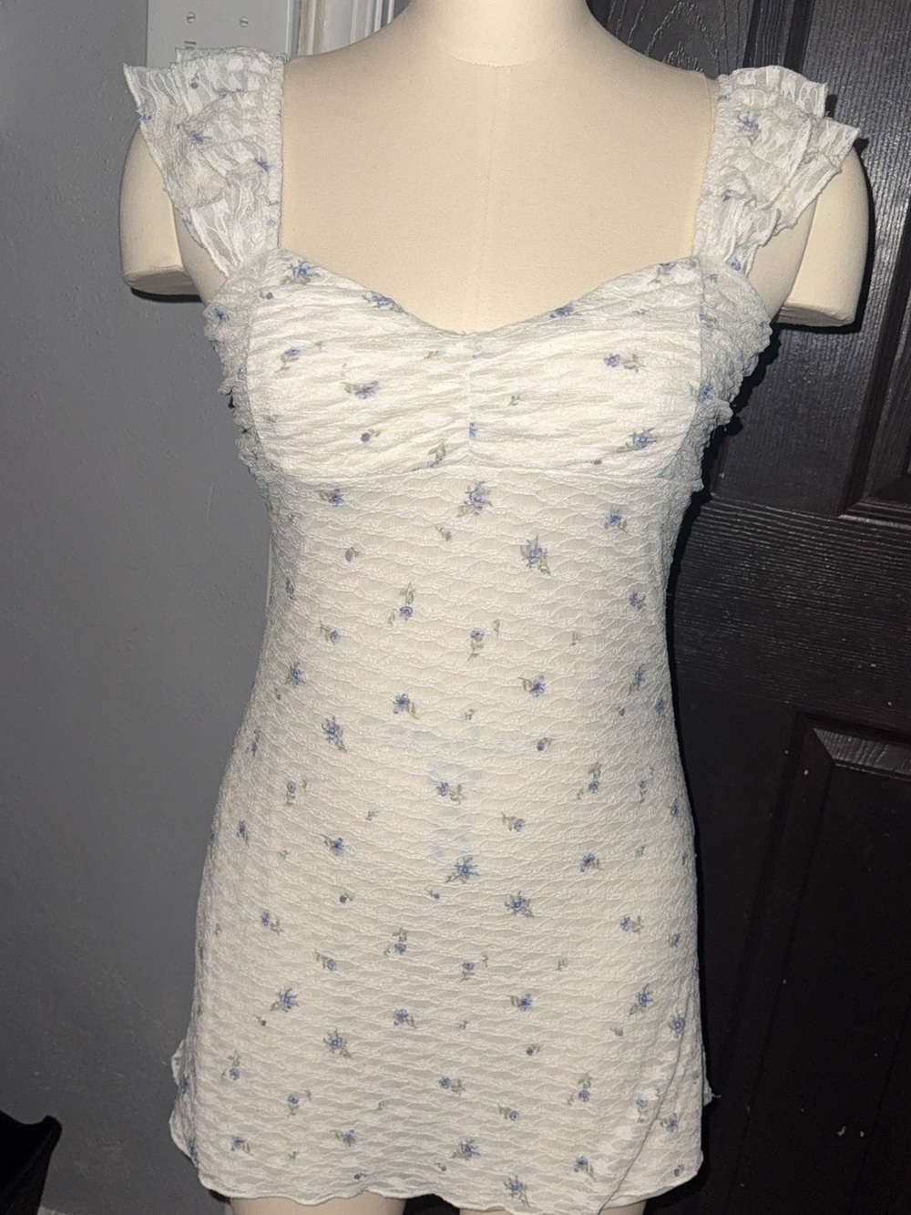 No Boundaries White Mini Dress with Blue Floral Print